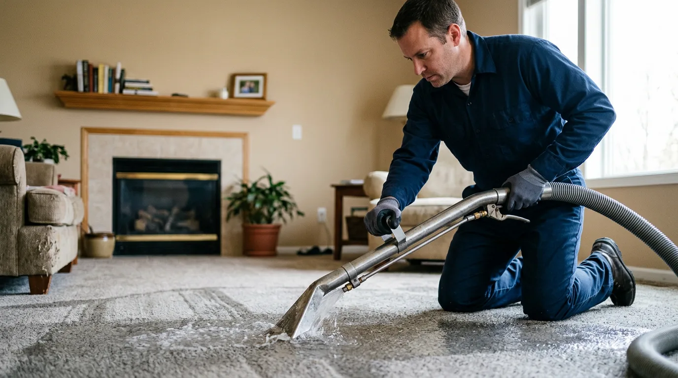 Water damage restoration technician working near Amana, IA
